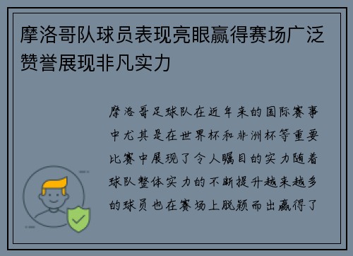 摩洛哥队球员表现亮眼赢得赛场广泛赞誉展现非凡实力